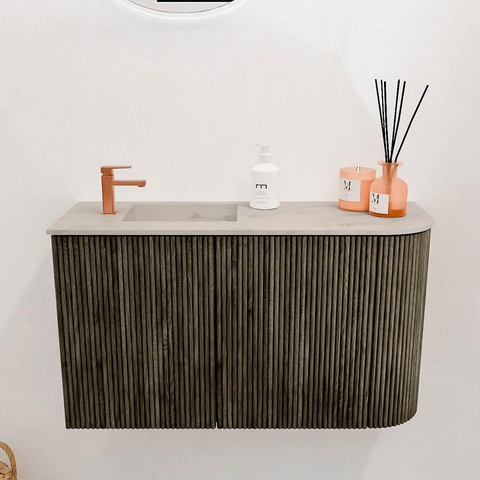 Mondiaz JOYA-DLUX 71.6cm toiletmeubel - ronding rechts kleur Shadow - Wastafel FAYE positie Links 1 kraangat kleur Opalo. SW1422941