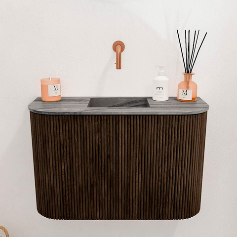 Mondiaz JOYA-DLUX 63.2cm toiletmeubel - ronding links en rechts kleur Walnut - Wastafel FAYE positie Midden Zonder kraangat kleur Sombra. SW1424771