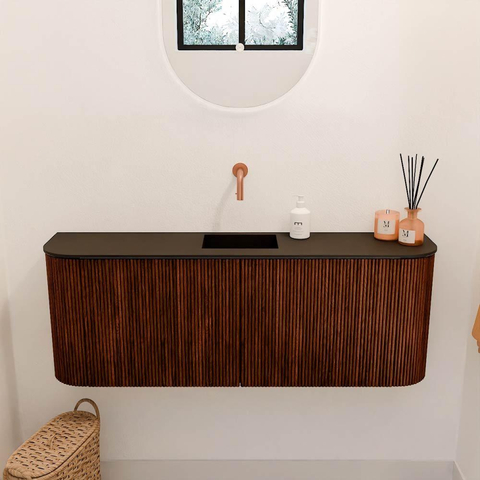 Mondiaz JOYA Meuble de salle de bains 113.2cm - arrondis gauche et droite couleur Ruby - Vasque FAYE position Milieu Sans trou de robinet couleur Urban SW1421849