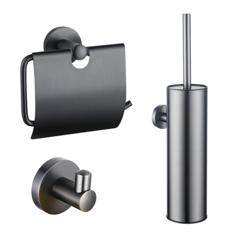 Fortifura Calvi Toiletset - toiletborstelhouder - gesloten - handdoekhaak - toiletrolhouder - met klep - geborsteld gunmetal (antraciet) SW1381786