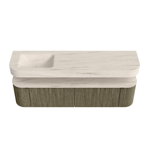 MONDIAZ THOR-DLUX 180cm meuble de salle de bains arrondi gauche + droite couleur Shadow avec 2 tiroirs et 2 portes. Vasque suspendue CLOUD Gauche 1 trou de robinet couleur Meli. SW1467699