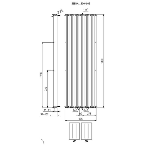 Plieger Siena radiateur design vertical simple 1800x606mm 1422W blanc 7253142