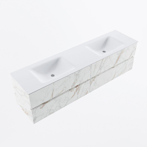 MONDIAZ Vica Ensemble meuble de salle de bains - 180cm - meuble bas Carrara - 4 tiroirs - lavabo Cloud double - 2 trous de robinet - version haute 60cm - Talc SW1085000
