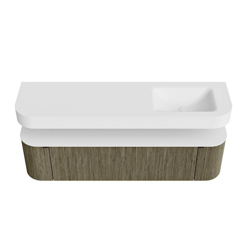 MONDIAZ THOR 170cm meuble de salle de bains arrondi gauche + droite couleur Shadow avec 1 tiroir et 2 portes. Vasque suspendue CLOUD Droite sans trou de robinet couleur Talc. SW1465508