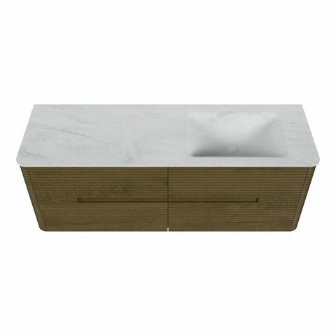 Mondiaz CIRO-DLUX Badkamermeubelset - 140x45x50cm - Solid surface wastafel Opalo - 1 wasbak Rechts - zonder kraangaten - 4 lades - Dusk SW1532966