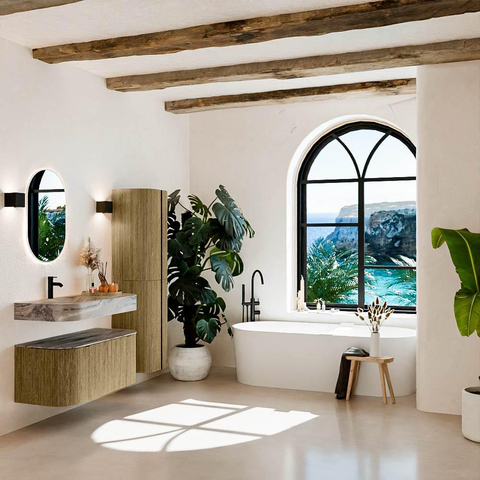 MONDIAZ THOR-DLUX 100cm meuble de salle de bains arrondi gauche + droite couleur Dusk avec 1 tiroir et 2 portes. Vasque suspendue CLOUD Gauche 1 trou de robinet couleur Sombra. SW1467623