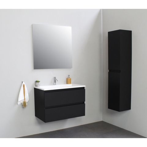 Basic Bella Meuble salle de bains avec lavabo acrylique avec miroir Blanc 80x55x46cm 1 trou de robinet SW491846