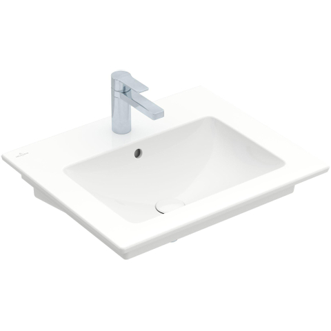 Villeroy & Boch venticello wastafel - met 1 kraangat - 60x50cm (geschikt - voor 3 kraangaten) - met overloop CeramicPlus - White Alpine (glans wit) 1025151