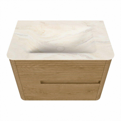 Mondiaz CIRO-DLUX Ensemble de meubles de salle de bains - 70x45x50cm - Plan vasque solid surface Ostra - 1 vasque centrale - 1 trou de robinetterie - 2 tiroirs - Chêne SW1531044