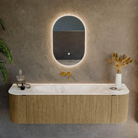 Mondiaz KURVE-DLUX Ensemble meuble de salle de bain - 160x46x40cm - 1 tiroir - 2 portes - lavabo solid surface - central - sans trou de robinet - Dusk SW1414910