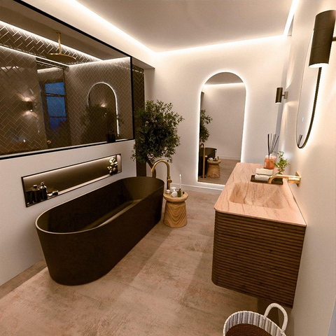 Mondiaz CIRO-DLUX Meuble de salle de bains - 150x45x50cm - Plan-vasque en solid surface Saba - 1 vasque à droite - sans trous de robinetterie - 4 tiroirs - Dusk SW1533348