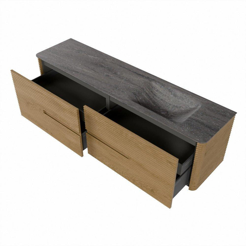 Mondiaz CIRO-DLUX Ensemble de meubles de salle de bains - 180x45x50cm - Plan vasque solid surface Oza - 1 vasque à droite - 1 trou de robinetterie - 4 tiroirs - Chêne SW1531163