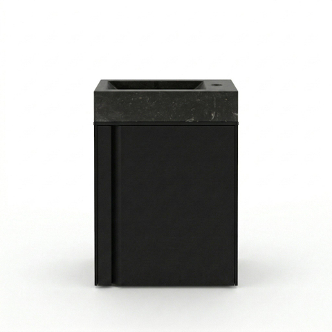 Saniclass Chaci Toiletmeubelset - 40x65cm - 1 deur - 1 kraangat - rechts - fontein natuursteen donker - mat zwart SW1482367