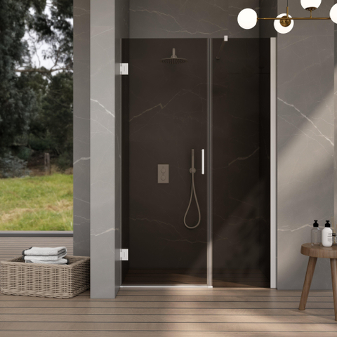 FugaFlow Eccelente Vetro Cabine de Douche - 80x80x200cm - charnières - poignée de porte - plat - verre fumé - Mat blanc SW1222630