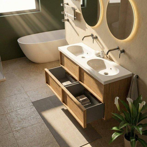 Saniclass Holz Frame Meuble sous-vasque - 140x45x60cm - 4 tiroirs - chêne naturel SW1578613
