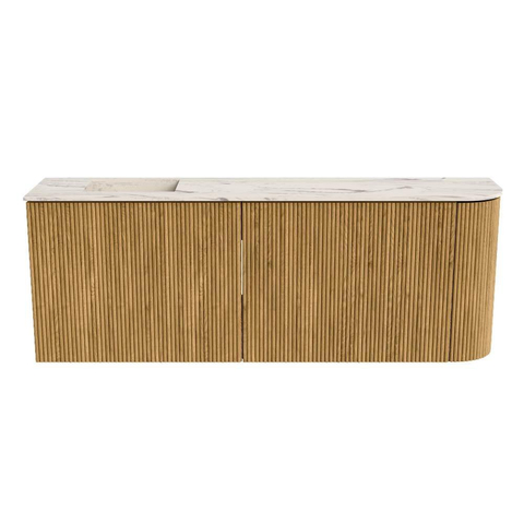 Mondiaz JOYA-DLUX 111.6cm toiletmeubel - ronding rechts kleur Oak - Wastafel FAYE positie Links 1 kraangat kleur Nata. SW1424052