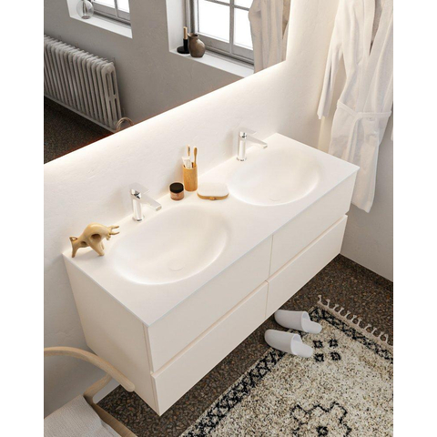 MONDIAZ VICA Ensemble de meuble salle de bain - 120cm - 4 tiroirs - lavabo Moon double - 2 trous de robinet - solid surface lin SW411002