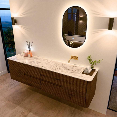 Mondiaz CIRO-DLUX Badkamermeubelset - 190x45x50cm - Solid surface wastafel Glace - 1 wasbak Rechts - zonder kraangaten - 4 lades - Dusk SW1533019
