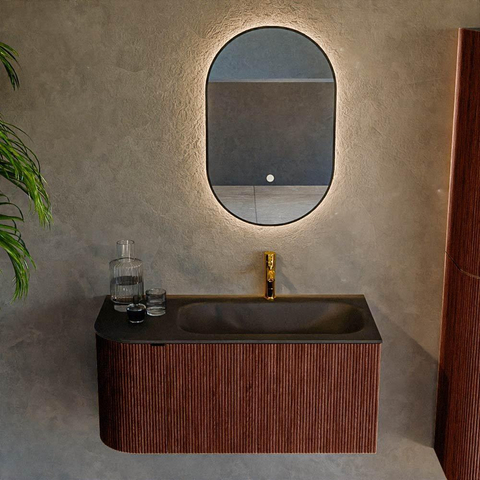 Mondiaz KURVE Ensemble meuble de salle de bains - 95x46x40cm - 1 tiroir - 1 porte - lavabo solid surface - droit - 1 trou de robinet - Ruby SW1415414