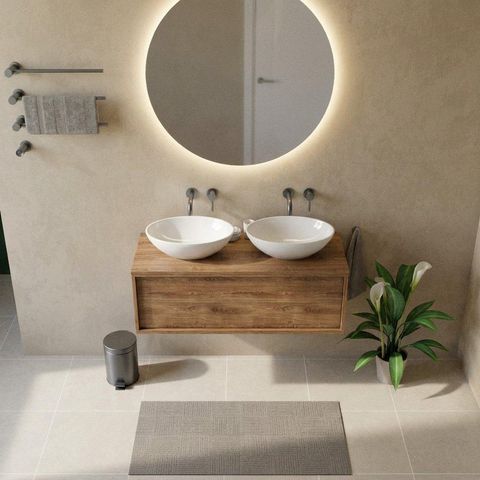 Saniclass Holz Frame Ensemble de meubles de salle de bains - 120x45x42cm - plan de toilette en bois - sans trou de robinetterie - 1 tiroir - chêne naturel mat (bois) SW1436757
