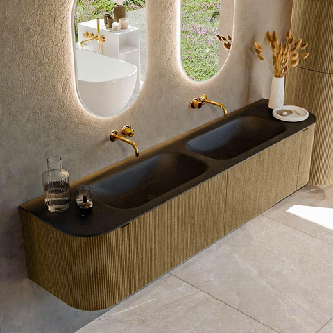 Mondiaz KURVE Ensemble de meubles de salle de bains - 190x46x40cm - 2 tiroirs - 2 portes - vasque solid surface - double - sans trou de robinet - Dusk SW1414845
