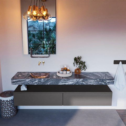 Mondiaz ALAN-DLUX Ensemble de meuble - 200cm - meuble Dark grey mat - 2 tiroirs - Lavabo Cloud Lava suspendu - vasque Gauche - 0 trous de robinet SW808259