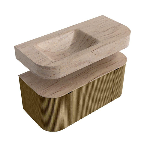 MONDIAZ THOR-DLUX 100cm meuble de salle de bains arrondi gauche + droite couleur Dusk avec 1 tiroir et 2 portes. Vasque suspendue CLOUD Gauche 1 trou de robinet couleur Saba. SW1467566