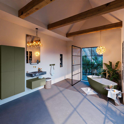 Mondiaz ALAN-DLUX Ensemble de meuble - 70cm - meuble Army mat - 1 tiroir - Lavabo Cloud Lava suspendu - vasque Centre - 0 trous de robinet SW808552