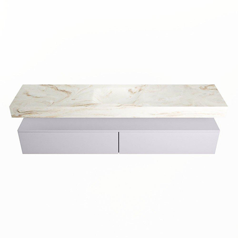 Mondiaz ALAN-DLUX Ensemble de meuble - 200cm - meuble Cale mat - 2 tiroirs - Lavabo Cloud Frappe suspendu - vasque Centre - 0 trous de robinet SW804905