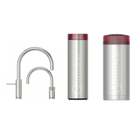 Quooker Nordic Round Twintaps kokendwaterkraan - draaibare uitloop - Combi+ incl. Cube reservoir - Warm / kokend water - RVS SW299782