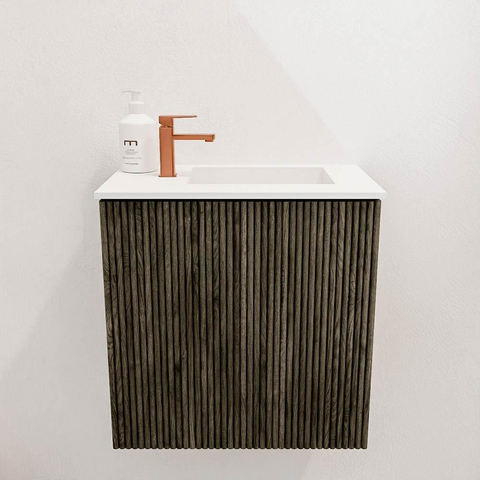 Mondiaz JOYA 40cm toiletmeubel - kleur Shadow - Wastafel FAYE positie Rechts 1 kraangat kleur Talc. SW1421416