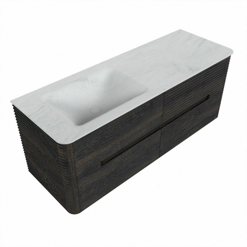 Mondiaz CIRO-DLUX Meuble de salle de bains - 130x45x50cm - Plan vasque solid surface Opalo - 1 vasque à gauche - 1 trou de robinet - 4 tiroirs - Shadow SW1532397