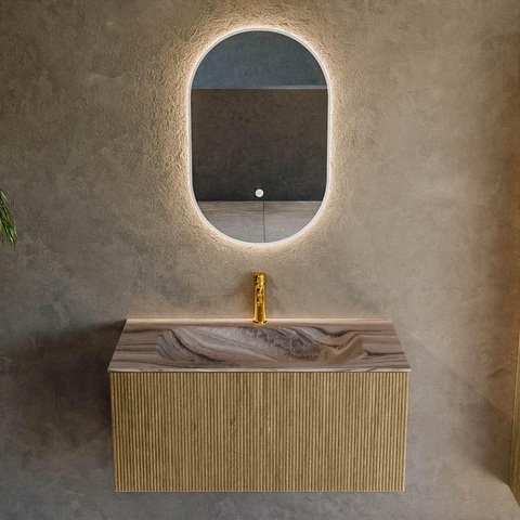 MONDIAZ KURVE-DLUX 90cm badmeubel kleur Dusk met 1 lade en 0 deuren. Wastafel BIG SMALL Midden 1 kraangat Sombra. SW1433854