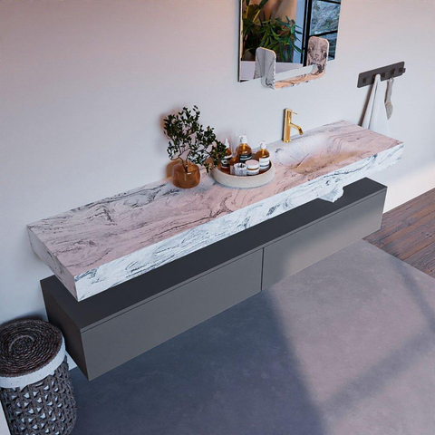 Mondiaz ALAN-DLUX Ensemble de meuble - 200cm - meuble Plata mat - 2 tiroirs - Lavabo Cloud Glace suspendu - vasque Droite - 1 trou de robinet SW806357