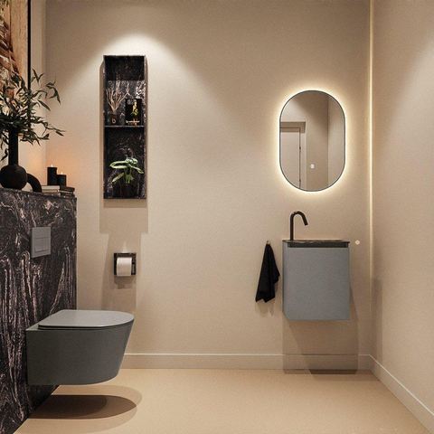 MONDIAZ TURE-DLUX Meuble de WC 40 cm Smoke. Lavabo EDEN Lava position à droite. Avec 1 trou de robinet. SW1104093