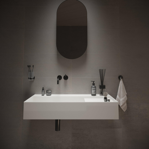 Ideavit SolidBliss Wastafel 90x45x16cm 0 kraangaten Solid surface mat wit SHOWROOMMODEL SHOW26594