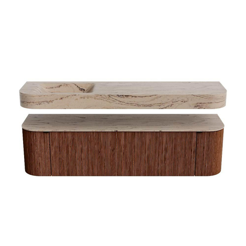 MONDIAZ THOR-DLUX 170cm meuble de salle de bains arrondi gauche + droite couleur Ruby avec 1 tiroir et 2 portes. Vasque suspendue CLOUD Gauche 1 trou de robinet couleur Arena. SW1465815