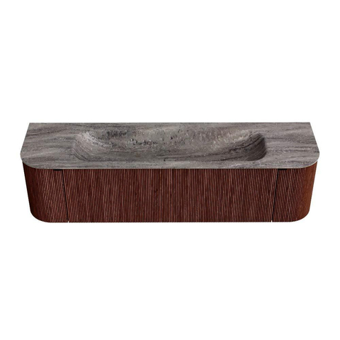 MONDIAZ KURVE-DLUX Meuble de salle de bains 170cm arrondi Gauche + Droite couleur Ruby avec 1 tiroir et 2 portes. Lavabo BIG LARGE Central 1 trou de robinet Oza. SW1432813