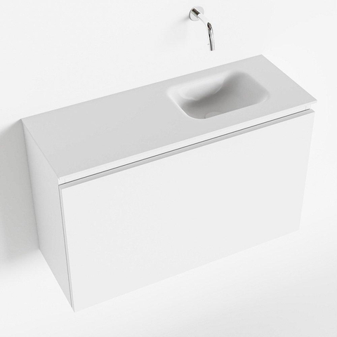 MONDIAZ OLAN Toiletmeubel 80x30x40cm met 0 kraangaten 1 lades talc mat Wastafel Lex rechts Solid Surface Wit SW473194