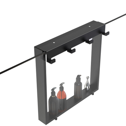 Fortifura Galeria schap met 4 haken - voor douchewand - 50x50x6.5cm - mat zwart - B-KEUS- SCHAP DIENT IN ELKAAR GEZET TE WORDEN MET MONTAGE KIT - OUTLET UDEN STORE42074
