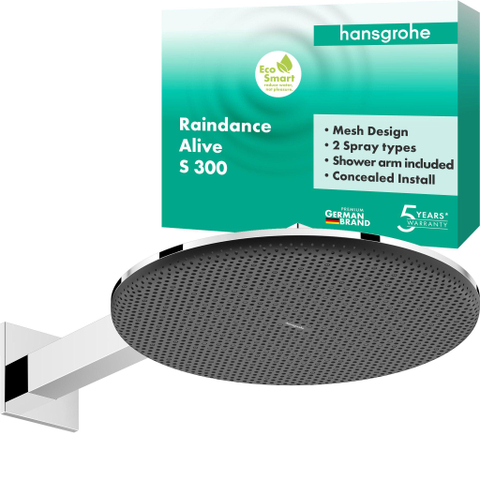Hansgrohe Raindance alive S - hoofddouche 300 - 2jet - ecosmart wand - hoogglans chroom SW1388751