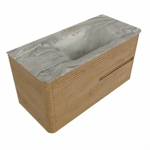 Mondiaz CIRO-DLUX Ensemble de meubles de salle de bains - 100x45x50cm - Plan vasque solid surface Glace - 1 vasque centrale - 1 trou de robinet - 2 tiroirs - Chêne SW1530810