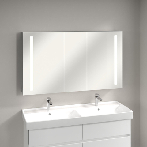 Villeroy & Boch my view 14 My View spiegelkast - met 3 deuren - met geïntegreerde LED verlichting verticaal - 130x75x17.3cm - zilver 1024983