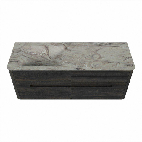 Mondiaz CIRO-DLUX Meuble de salle de bains - 130x45x50cm - Plan-vasque solid surface Glace - 1 bassin à gauche - 1 trou de robinetterie - 4 tiroirs - Shadow SW1532228