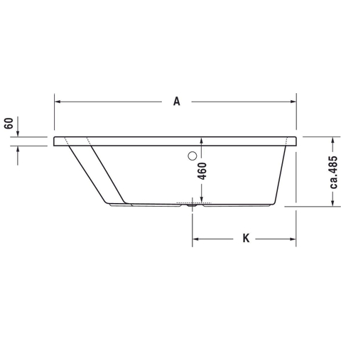 Duravit Paiova Kunststof bad acryl afgeschuind links - 170x130x46cm - zonder poten - glans wit 0297535