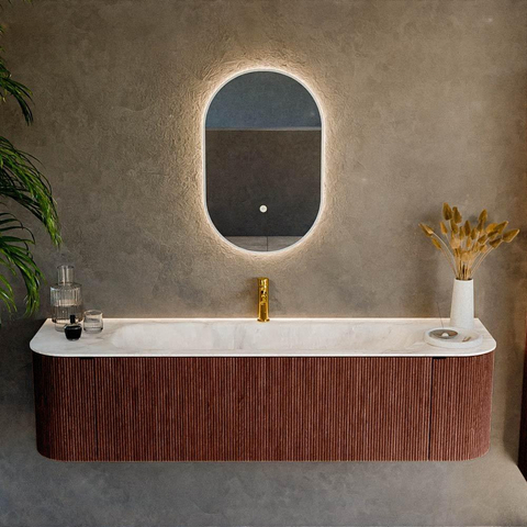 Mondiaz KURVE-DLUX Ensemble de meuble de salle de bains - 170x46x40cm - 1 tiroir - 2 portes - vasque solid surface - central - 1 trou de robinet - Ruby SW1415673