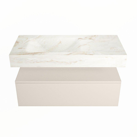 Mondiaz ALAN-DLUX Ensemble de meuble - 100cm - meuble Linen mat - 1 tiroir - Lavabo Cloud Frappe suspendu - vasque Gauche - 0 trous de robinet SW805386