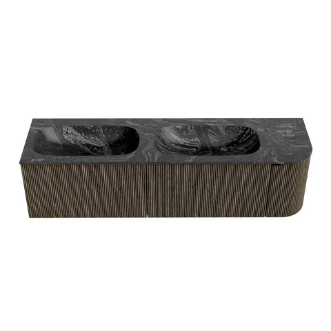 Mondiaz KURVE-DLUX Badkamermeubelset - 165x46x40cm - 2 lade - 1 deur - wastafel solid surface - dubbel / links - 2 kraangaten - Shadow SW1414695
