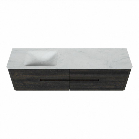 Mondiaz CIRO-DLUX Meuble de salle de bains - 180x45x50cm - Plan-vasque solid surface Opalo - 1 vasque à gauche - 1 trou de robinetterie - 4 tiroirs - Shadow SW1532446