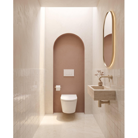 QeramiQ Luma Ensemble WC-douche - Réservoir encastré Geberit UP320 - avec châssis Burda - sèche-cheveux - douchette féminine - plaque de commande métallique blanche mate - boutons rectangulaires - blanc brillant SW1472012